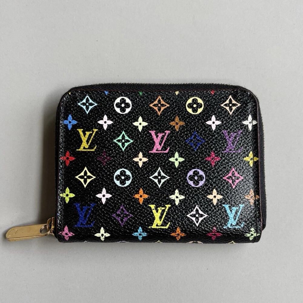 Louis Vuitton Monogram Black Multicolor Compact Zippy Wallet Takashi Murakami